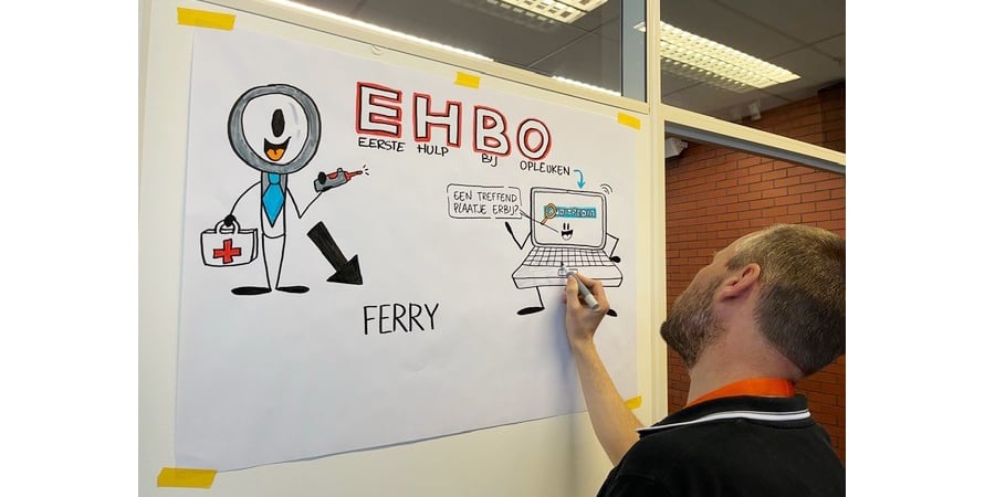 Ferry Timp aan het tekenen